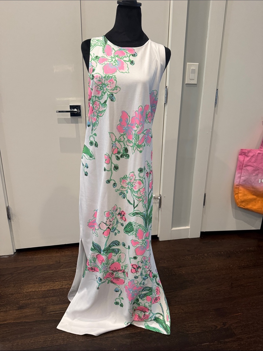 Lilly Pulitzer White Floral Maxi Dress with Pink & Green Print